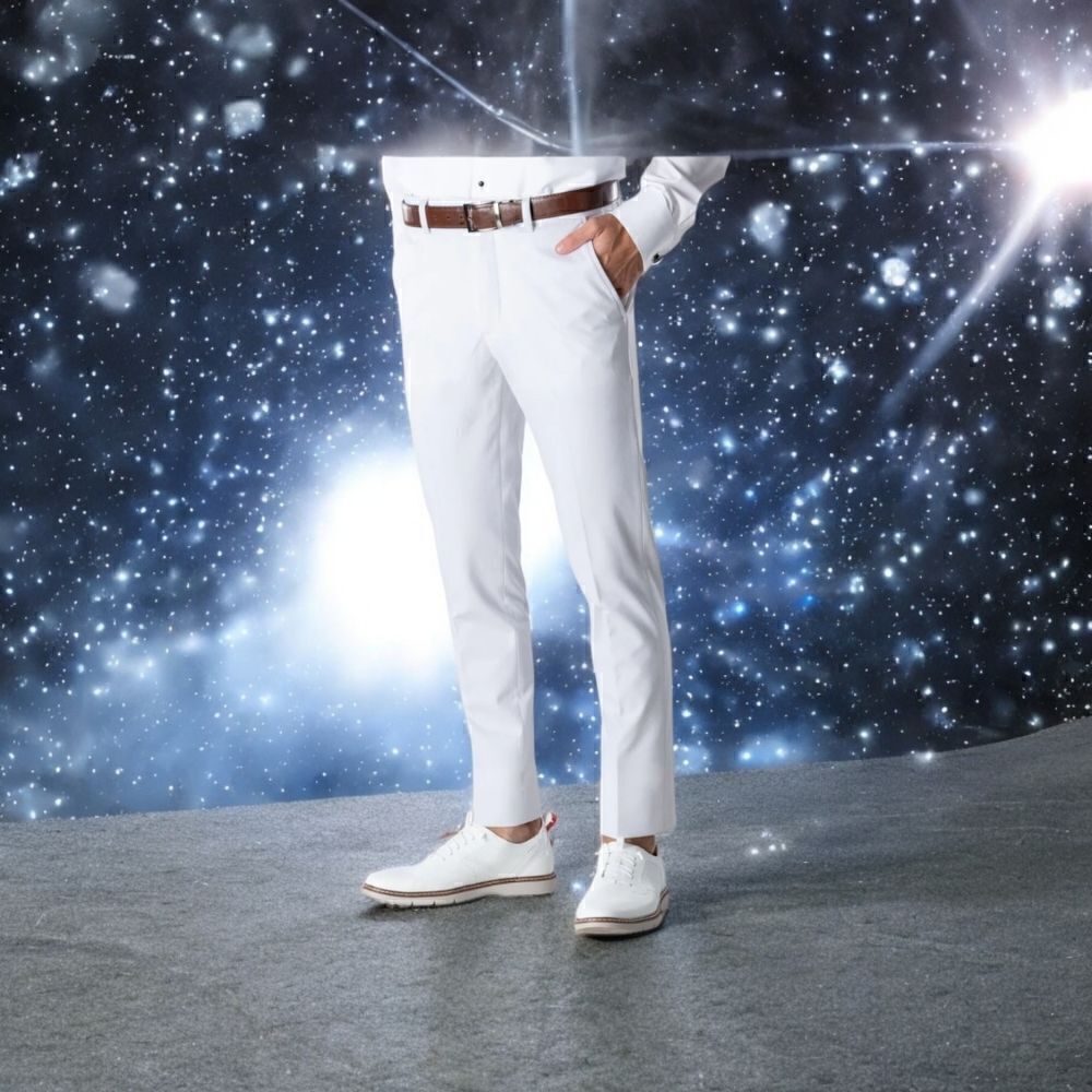 MARK OF DISTINCTION WHITE EURO SLIM FIT PANT. SIZE 34-35S.